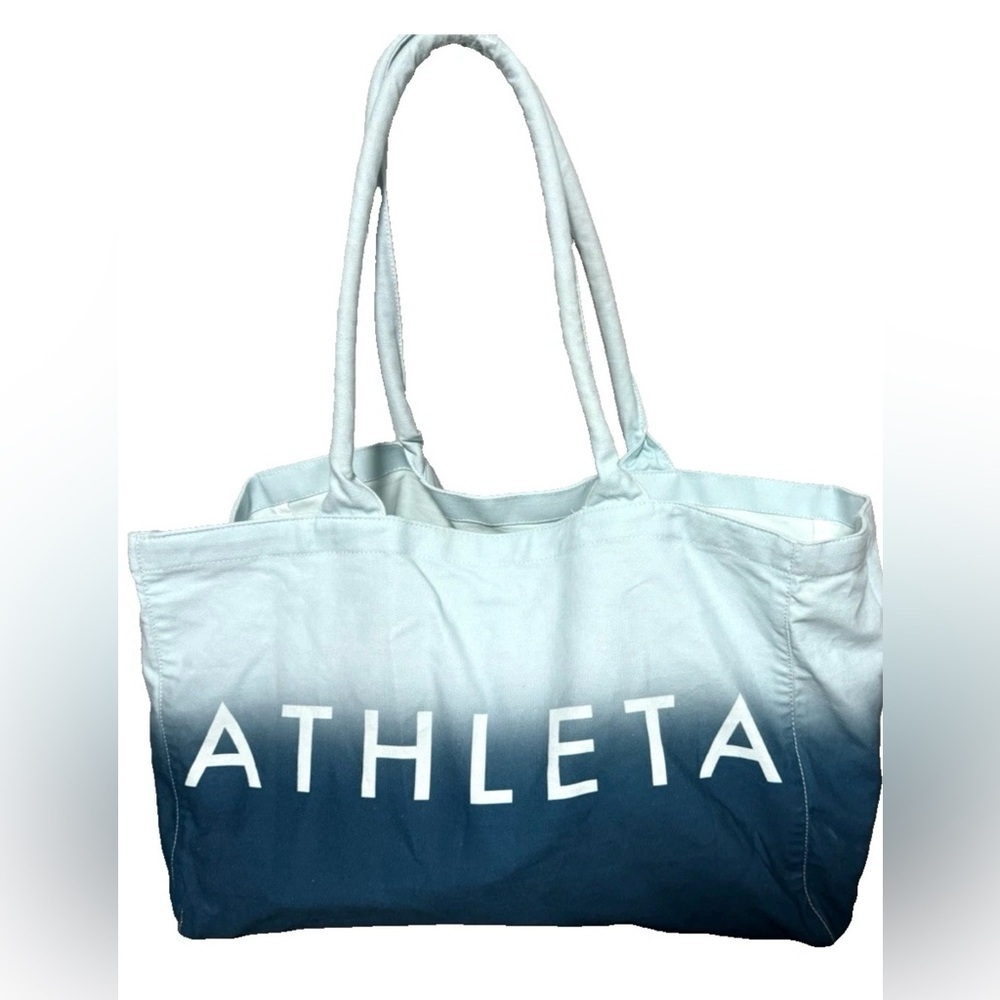 Athleta Large Canvas Tote Gym Beach Shopping School Open Bag Blue Ombre